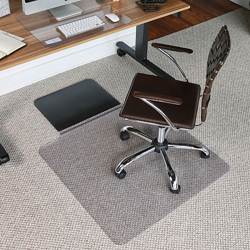 ES ROBBINS Sit or Stand Mat with Lip Pile Carpet - 53" Length x 36" Width - Lip Size 18" Length x 20" Width - Rectangular - Vinyl, Foam - Clear - 1 Each (184619)
