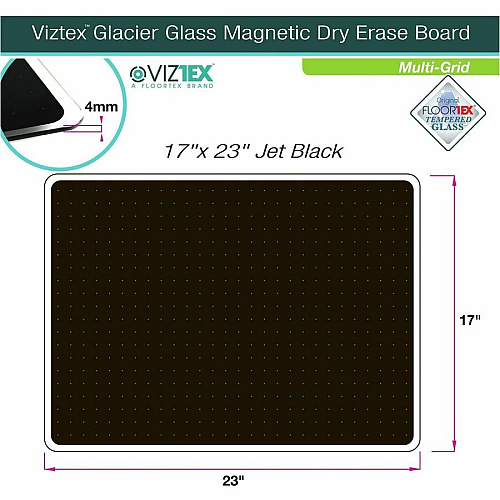 Floortex Viztex&reg; Glacier Black Multi-Purpose Grid Glass Dry-Erase Board 17" x 23" 17" (1.4 ft) Width x 23" (1.9 ft) Height - Black Tempered Glass Surface - Rectangle - Magnetic - Magnetic, Smooth Writing, Ghost Resistant, Stain Resistant (FCVGM1723BG)