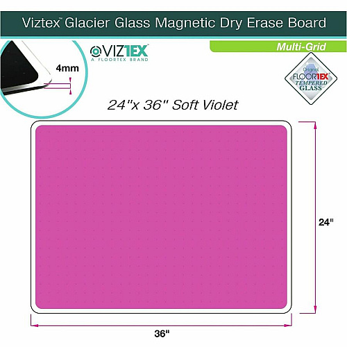 Floortex Viztex&reg; Glacier Violet Multi-Purpose Grid Glass Dry-Erase Board 24" x 36" 24" (2 ft) Width x 36" (3 ft) Height - Violet Tempered Glass Surface - Rectangle - Magnetic - Magnetic, Smooth Writing, Ghost Resistant, Stain Resistant,  (FCVGM2436VG)