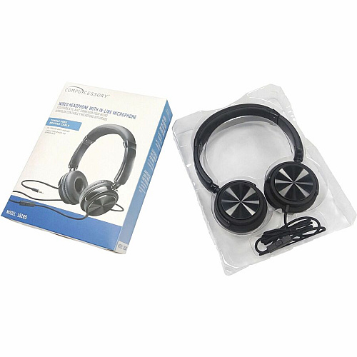 Compucessory Tangle-free Headset with Mic Stereo - Wired - Binaural - Black (15165)
