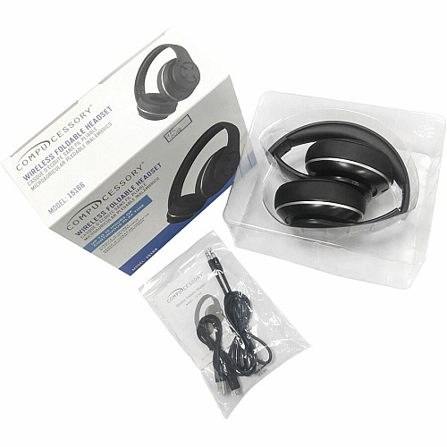 Compucessory Foldable Wireless Headset with Mic Stereo - Wireless - Binaural - Black (15166)