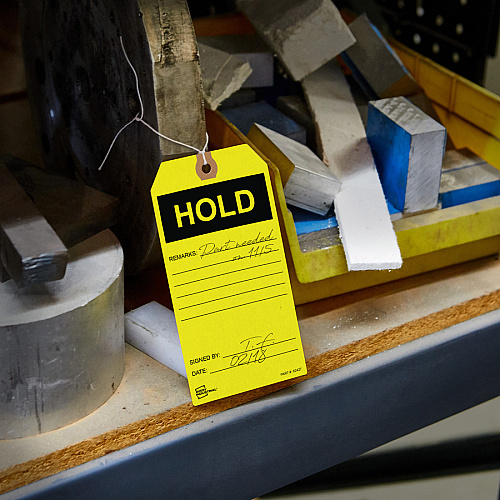 Avery&reg; Preprinted HOLD Inventory Tags 5.75" Length x 3" Width - 25 / Pack - Card Stock - Yellow (62427)