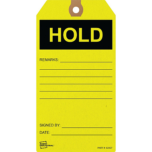 Avery&reg; Preprinted HOLD Inventory Tags 5.75" Length x 3" Width - 25 / Pack - Card Stock - Yellow (62427)