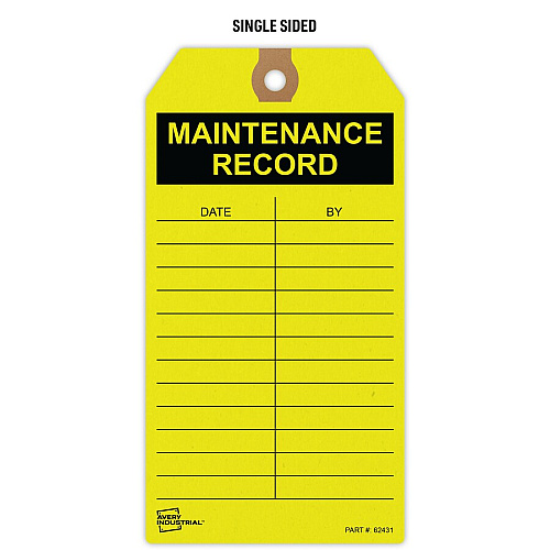 Avery&reg; Preprinted MAINTENANCE RECORD Hang Tags 5.75" Length x 3" Width - Card Stock - Yellow - 25 / Pack (62431)