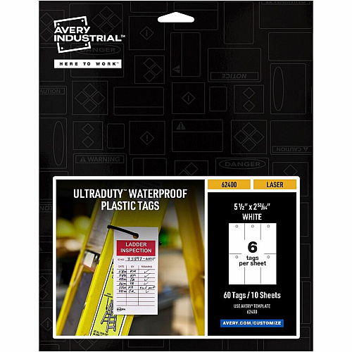 Avery UltraDuty Plastic Tags, 5.5" x 2.83" , White 2.92" Length x 5.50" Width - Plastic, Polyester - Matte White - 60 / Pack (62400)