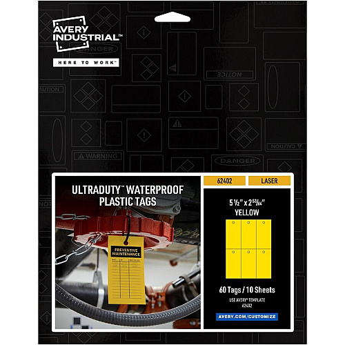 Avery UltraDuty Plastic Tags, 5.5" x 2.83" , Yellow 2.92" Length x 5.50" Width - Plastic, Polyester - Yellow - 60 / Pack (62402)