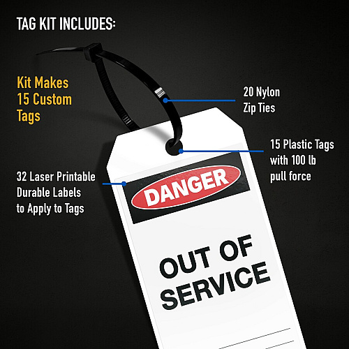 Avery&reg; UltraDuty Hazard Warning Tag Kit 3.25" Length x 5.75" Width - Plastic, Nylon, Vinyl - White - 15 / Pack (62404)