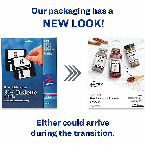 Avery&reg; Floppy Disk Label - HeightRemovable Adhesive - Square - Laser, Inkjet - Matte - Matte White - Paper - 1875 Total Label(s) - 375/Pack - 5 / Carton (06490)