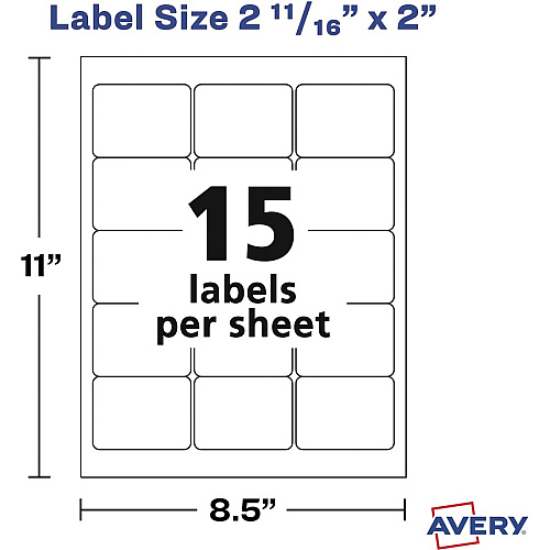 Avery&reg; Floppy Disk Label - HeightRemovable Adhesive - Square - Laser, Inkjet - Matte - Matte White - Paper - 1875 Total Label(s) - 375/Pack - 5 / Carton (06490)