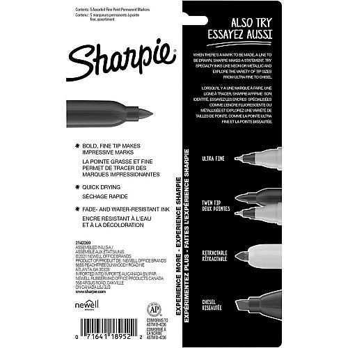 Sharpie Mystic Gems Permanent Markers Fine Marker Point - Assorted Ink - 5 / Pack (2136773)
