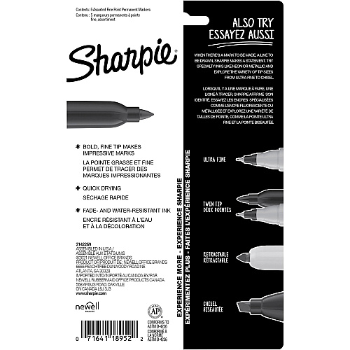 Sharpie Mystic Gems Permanent Markers Fine Marker Point - Assorted Ink - 5 / Pack (2136773)