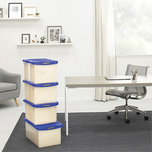 Bankers Box Heavy-Duty File Box External Dimensions: 14.2" Width x 22.4" Depth x 10.6" Height - Media Size Supported: Letter 8.50" x 11" - Lid Lock Closure - Heavy Duty - Stackable - Plastic, Polypropylene - Clear, Blue - For File, Document, Sto (0086101)