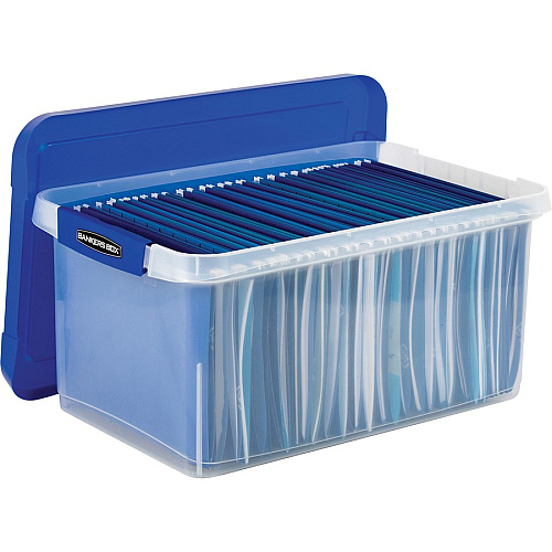 Bankers Box Heavy-Duty File Box External Dimensions: 14.2" Width x 22.4" Depth x 10.6" Height - Media Size Supported: Letter 8.50" x 11" - Lid Lock Closure - Heavy Duty - Stackable - Plastic, Polypropylene - Clear, Blue - For File, Document, Sto (0086101)