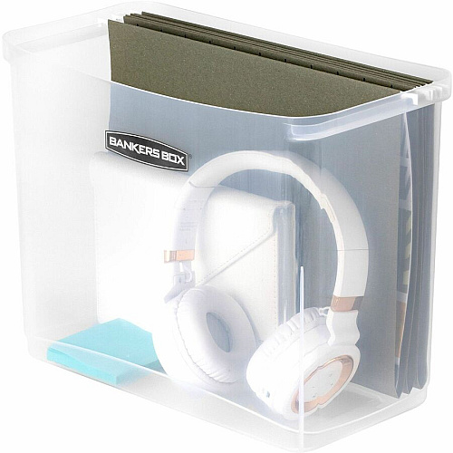 Bankers Box Portable Open Desktop File Box with Side Handles, 1 Each Desktop - Hanging Rail, Handle, Durable - Clear - Polypropylene - 1 Each (0086401)