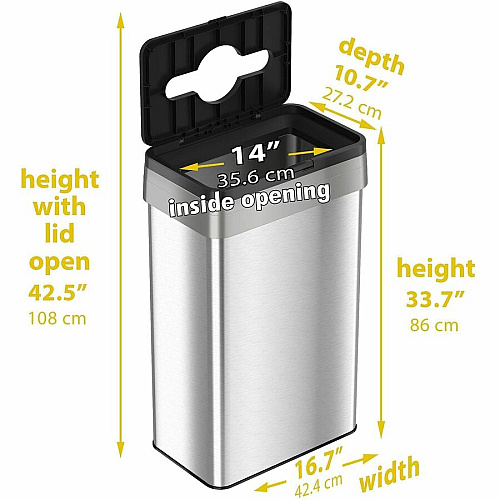 HLS Commercial 21-Gallon Trash/Recycle/Compost Can Set Push Button Opening - 21 gal Capacity - Rectangular - Fingerprint Proof, Smudge Resistant, Easy to Clean - 34" Height x 10.3" Width x 16" Depth - Stainless Steel - Silver - 1 Each (HLS21UOTTRIO)