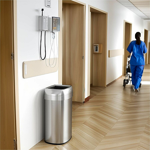 HLS Commercial Stainless Steel Open Top Trash Can 13 gal Capacity - Elliptical - Manual - Heavy Duty, Fingerprint Resistant, Bacteria Resistant, Vented, Handle, Easy to Clean - 24.3" Height x 11.5" Width - Stainless Steel, ABS Plastic - Gray -  (HLS13STV)