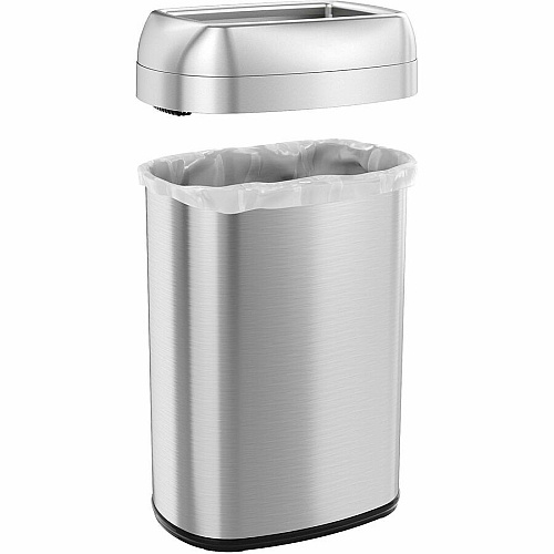HLS Commercial Stainless Steel Open Top Trash Can 13 gal Capacity - Elliptical - Manual - Heavy Duty, Fingerprint Resistant, Bacteria Resistant, Vented, Handle, Easy to Clean - 24.3" Height x 11.5" Width - Stainless Steel, ABS Plastic - Gray -  (HLS13STV)