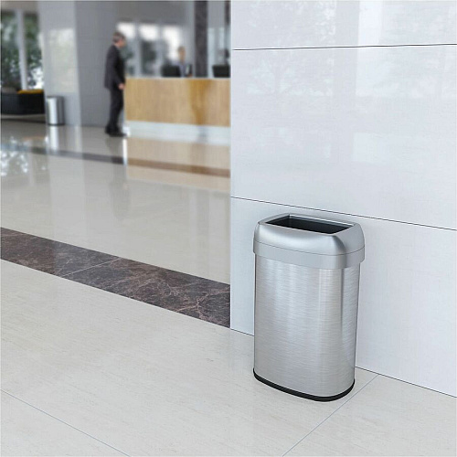 HLS Commercial Stainless Steel Open Top Trash Can 13 gal Capacity - Elliptical - Manual - Heavy Duty, Fingerprint Resistant, Bacteria Resistant, Vented, Handle, Easy to Clean - 24.3" Height x 11.5" Width - Stainless Steel, ABS Plastic - Gray -  (HLS13STV)