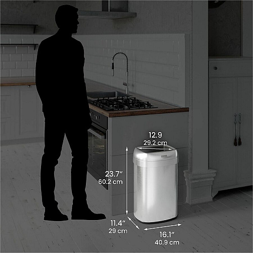 HLS Commercial Stainless Steel Open Top Trash Can 13 gal Capacity - Elliptical - Manual - Heavy Duty, Fingerprint Resistant, Bacteria Resistant, Vented, Handle, Easy to Clean - 24.3" Height x 11.5" Width - Stainless Steel, ABS Plastic - Gray -  (HLS13STV)
