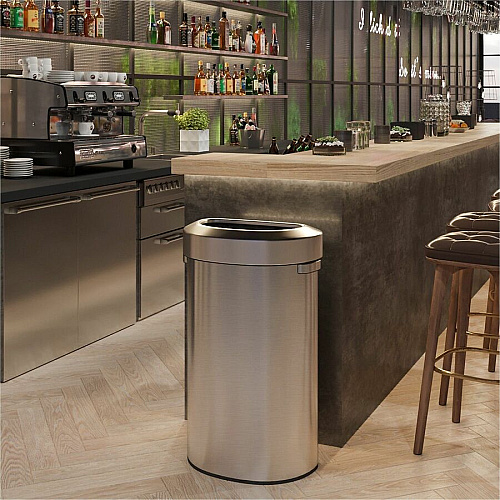HLS Commercial Semi-Round Open Top Trash Can 23 gal Capacity - Half-round - Fingerprint Proof, Smudge Resistant, Durable, Handle - 33" Height x 12.4" Width x 19.8" Depth - Stainless Steel - Silver - 1 Each (HLS23DOT)