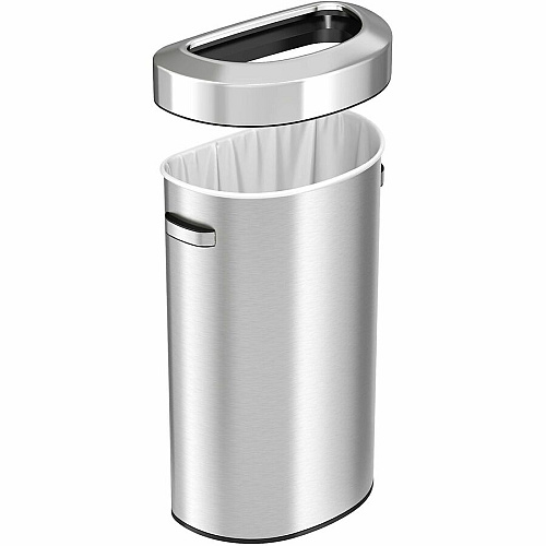 HLS Commercial Semi-Round Open Top Trash Can 23 gal Capacity - Half-round - Fingerprint Proof, Smudge Resistant, Durable, Handle - 33" Height x 12.4" Width x 19.8" Depth - Stainless Steel - Silver - 1 Each (HLS23DOT)