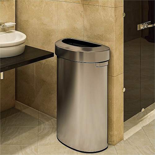 HLS Commercial Semi-Round Open Top Trash Can 23 gal Capacity - Half-round - Fingerprint Proof, Smudge Resistant, Durable, Handle - 33" Height x 12.4" Width x 19.8" Depth - Stainless Steel - Silver - 1 Each (HLS23DOT)