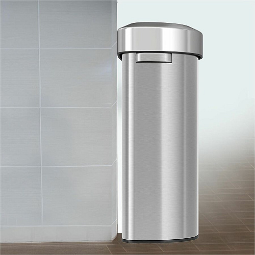 HLS Commercial Semi-Round Open Top Trash Can 23 gal Capacity - Half-round - Fingerprint Proof, Smudge Resistant, Durable, Handle - 33" Height x 12.4" Width x 19.8" Depth - Stainless Steel - Silver - 1 Each (HLS23DOT)