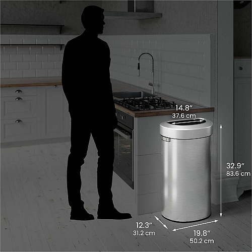 HLS Commercial Semi-Round Open Top Trash Can 23 gal Capacity - Half-round - Fingerprint Proof, Smudge Resistant, Durable, Handle - 33" Height x 12.4" Width x 19.8" Depth - Stainless Steel - Silver - 1 Each (HLS23DOT)
