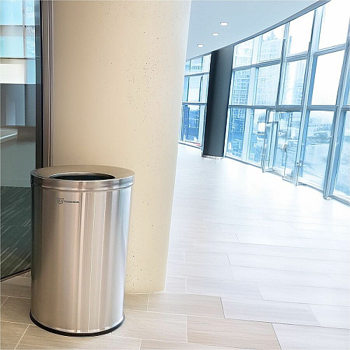 HLS Commercial 26-Gallon Round Open Top Trash Can 26 gal Capacity - Round - Handle, Smudge Resistant, Easy to Clean, Fingerprint Resistant - 28.7" Height x 18.9" Width x 12" Diameter - Brushed Stainless Steel, Galvanized Steel - Gray - 1 Each (HLSC05G26)