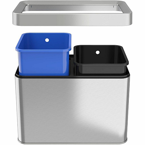 HLS Commercial Stainless Steel Bin Receptacle Multi-compartment - 5 gal Capacity - Rectangular - Manual - Fingerprint Resistant, Smudge Resistant, Durable, Easy to Clean, Handle - 12" Height x 10.3" Width - Stainless Steel, ABS Plastic - Gray - (HLS05DRO)