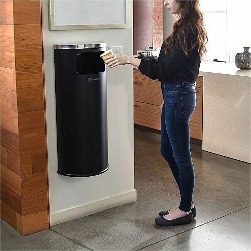 HLS Commercial 9-Gallon Half-Round Side-Entry Trash Can 9 gal Capacity - Half-round - Removable Lid, Handle, Wall Mountable, Fingerprint Resistant, Smudge Resistant, Reinforced - 35.4" Height x 7.9" Width - Powder Coated Steel, Galvanized Ste (HLSC01G09B)