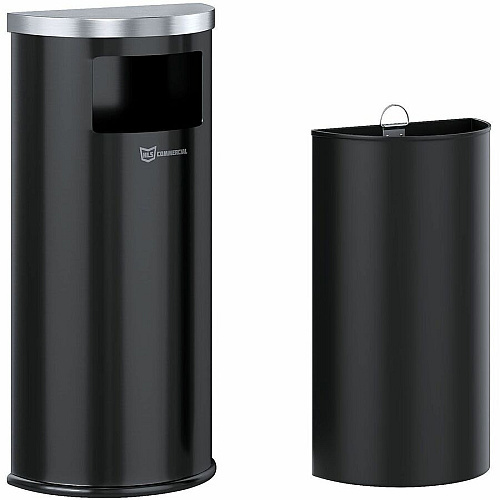 HLS Commercial 9-Gallon Half-Round Side-Entry Trash Can 9 gal Capacity - Half-round - Removable Lid, Handle, Wall Mountable, Fingerprint Resistant, Smudge Resistant, Reinforced - 35.4" Height x 7.9" Width - Powder Coated Steel, Galvanized Ste (HLSC01G09B)