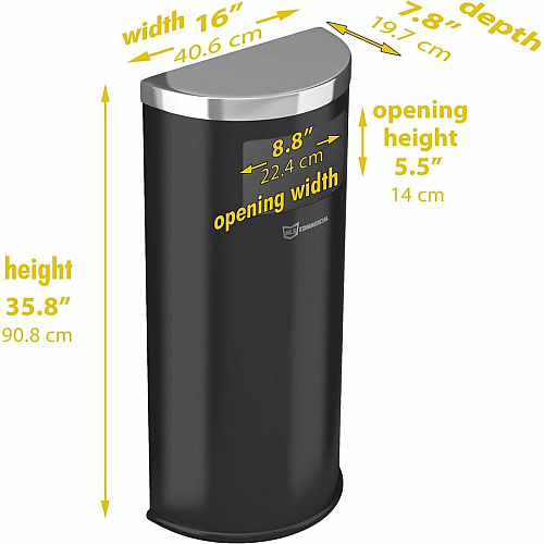 HLS Commercial 9-Gallon Half-Round Side-Entry Trash Can 9 gal Capacity - Half-round - Removable Lid, Handle, Wall Mountable, Fingerprint Resistant, Smudge Resistant, Reinforced - 35.4" Height x 7.9" Width - Powder Coated Steel, Galvanized Ste (HLSC01G09B)