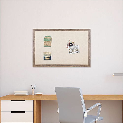 U Brands Linen Bulletin Board, 35" X 23" , Rustic Wood Frame 24" Board Height x 36" Board Width - Tan Linen Surface - Self-healing, Durable, Mounting System, Tackable, Sturdy, Damage Resistant - Rustic Wood Frame - 1 Each (4891U0001)