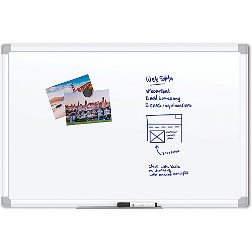 U Brands White Aluminum Framed Magnetic Porcelain Steel Board, 96" X 47" 96" (8 ft) Width x 47" (3.9 ft) Height - White Porcelain Steel Surface - White Aluminum Frame - Rectangle - Horizontal/Vertical - Magnetic - 1 Each (4902U0001)