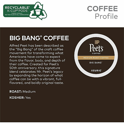 Peet's Coffee&reg; K-Cup Big Bang Coffee Compatible with Keurig Brewer - Medium - K-Cup - Big Bang - 22 / Box (2407)