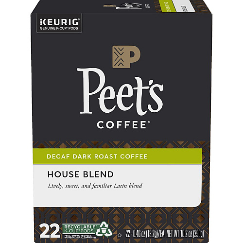 Peet's Coffee&reg; K-Cup House Blend Decaf Coffee Compatible with Keurig Brewer - Dark - K-Cup - House Blend - Decaffeinated - 22 / Box (2408)