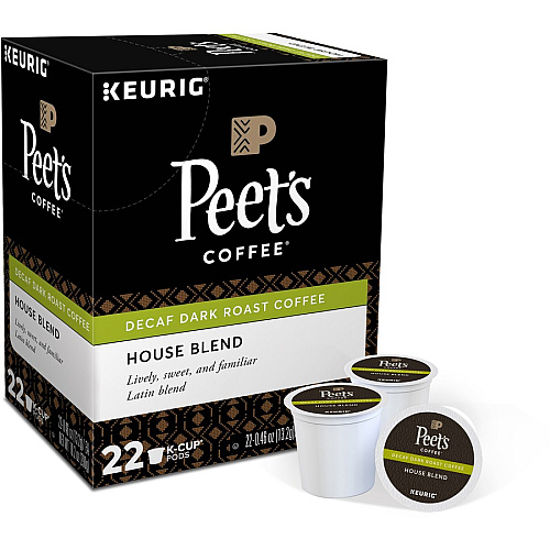Peet's Coffee&reg; K-Cup House Blend Decaf Coffee Compatible with Keurig Brewer - Dark - K-Cup - House Blend - Decaffeinated - 22 / Box (2408)