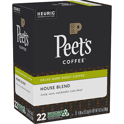 Peet's Coffee&reg; K-Cup House Blend Decaf Coffee Compatible with Keurig Brewer - Dark - K-Cup - House Blend - Decaffeinated - 22 / Box (2408)