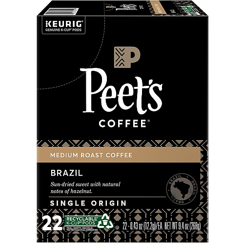 Peet's Coffee&reg; K-Cup Brazil Coffee Compatible with Keurig Brewer - Medium - K-Cup - Brazilian - 22 / Box (2409)