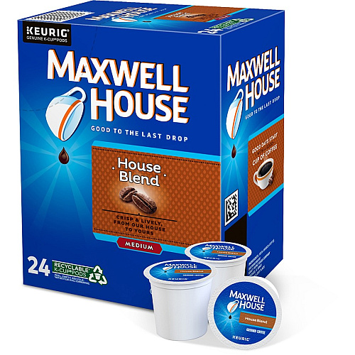 Maxwell House K-Cup House Blend Coffee Compatible with Keurig Brewer - Medium - K-Cup - House Blend - 24 / Box (8047)