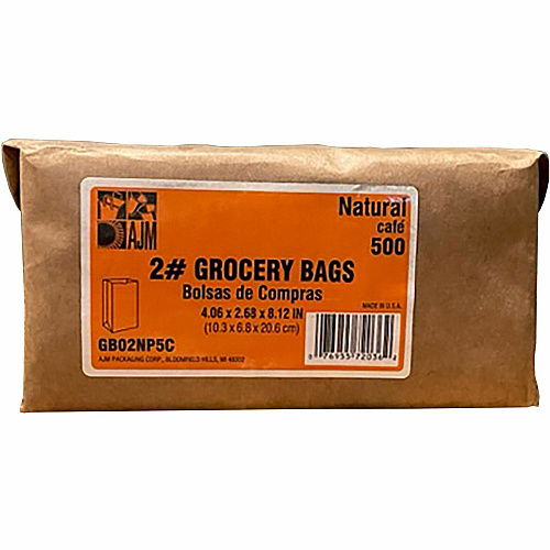 AJM Kraft Grocery Bags 2.40" Length x 4.30" Width - Brown - Kraft Paper - Grocery, Food, Sandwich, Vegetables, Grain - Recycled - 500 / Pack (GB02NP5C)