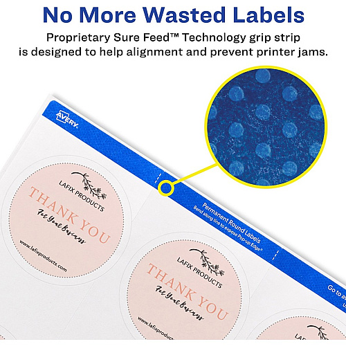 Avery&reg; Matte White Sure Feed Labels Waterproof - x 2 1/2" Diameter - Permanent Adhesive - Round - Inkjet, Laser - Matte White - Matte - Paper - 9 / Sheet - 9 Total Sheets - 225 Total Label(s) - 25 / Pack (22562)