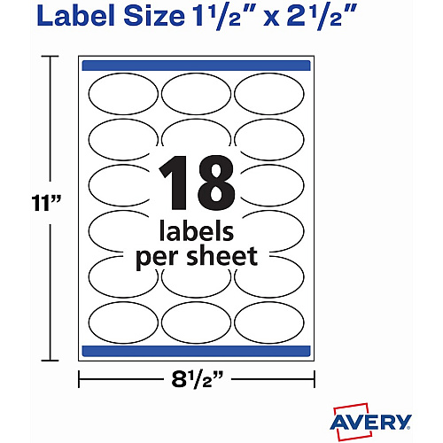 Avery&reg; Matte White Sure Feed Labels 1 1/2" Height x 2 1/2" Width - Permanent Adhesive - Oval - Laser, Inkjet - White - Paper - 18 / Sheet - 25 Total Sheets - 450 Total Label(s) - 450 / Pack (22564)