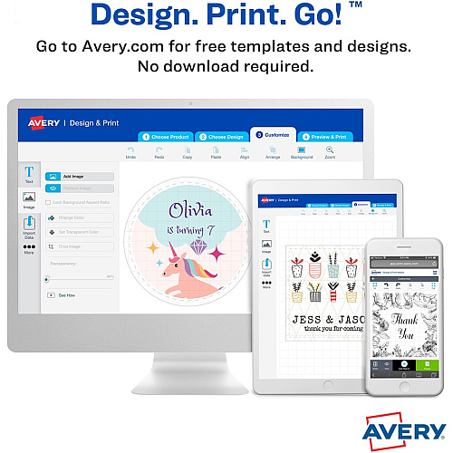 Avery&reg; Sure Feed Glossy White Square Labels Waterproof - 2" Width x 2" Length - Permanent Adhesive - Square - Inkjet, Laser - Glossy White - White - Paper - 12 / Sheet - 12 Total Sheets - 120 Total Label(s) - 10 / Pack (22565)