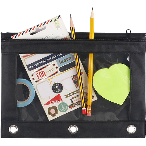 Business Source Binder Pencil Pouch 10" Height x 7.4" Width - Black - 1 Each (BSN18303)