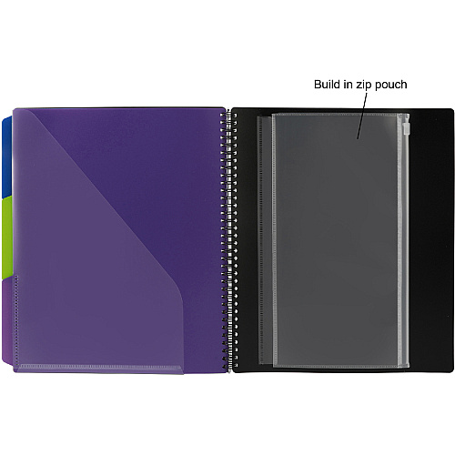Business Source 1/3 Tab Cut Letter Organizer Folder 8 1/2" x 11" - Spiral Fastener - 24 Pocket(s) - Black - 1 Each (BSN18304)