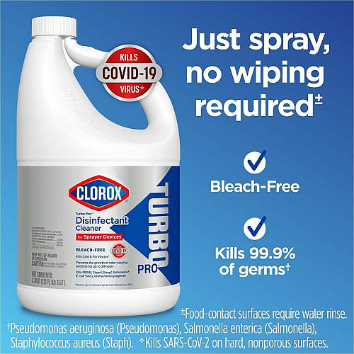 Clorox Turbo Pro Disinfectant Cleaner for Sprayer Devices 121 fl oz (3.8 quart) - Fresh Scent - Bleach-free, Versatile, Antibacterial - White Bottle - 3 / Carton (60091CT)