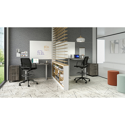 Safco Medina Extended Height Office Chair 33" Height x 18" Width x 18" Depth Seat, 16" Height x 18" Width Back, 48" Height x 28" Width x 28" Depth Chair - Finish: Brushed Aluminum, Black (6827BL)