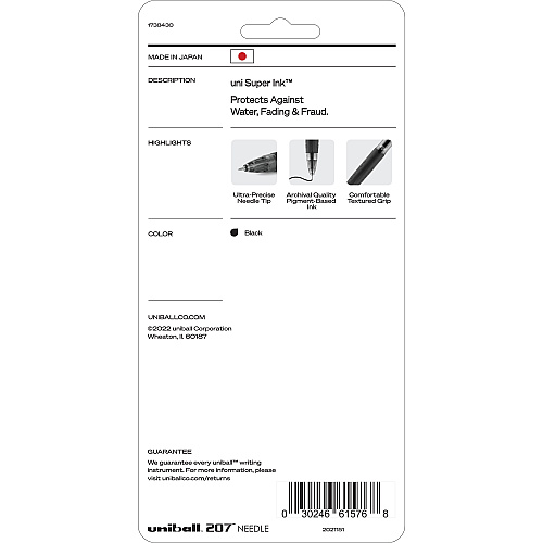 uni-ball uniball&trade; 207 Needle Gel Pens 0.7 mm Medium Needle Pen Point - Refillable - Retractable - Black Ink - Gel-based - Black Plastic Barrel - Tungsten Carbide, Stainless Steel Tip - 4 / Pack (1738430)